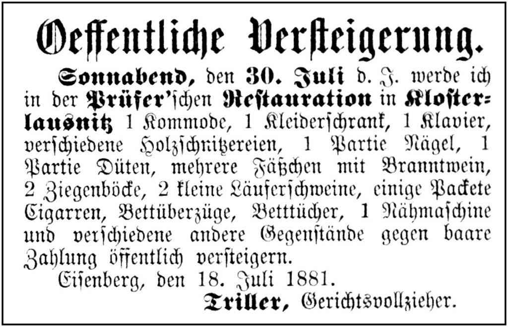 1881-06-18 Kl Versteigerung